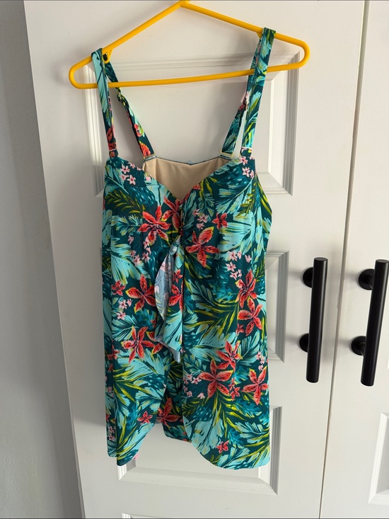 Swimsuits For All Other - Tropical Floral‎ Tie-Front one piece swimsuit Teal & Coral 18W